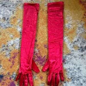 Elegant Red Satin Opera Gloves